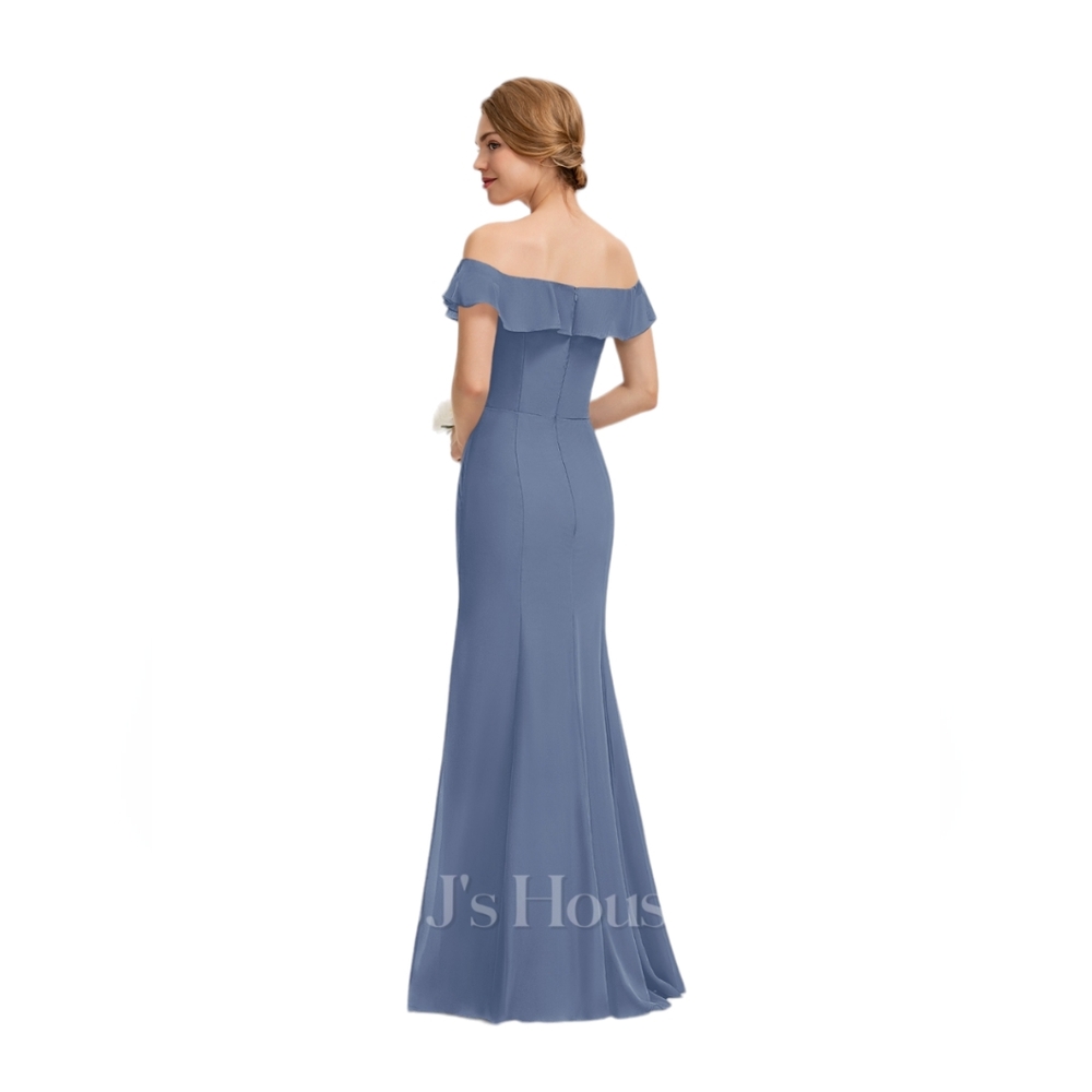 😁Beautiful Blue Prom Dress, Bridesmaids Dress Sheath/Column Off the shoul… - Picture 2 of 8